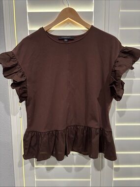 Marc New York Chocolate Brown Ruffle Peplum Blouse